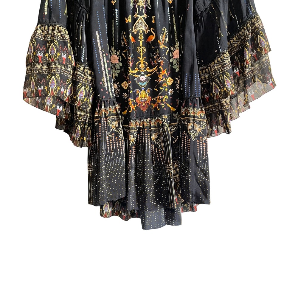 Camilla Rebelle Off Shoulder Beaded 100% Silk Dress Bell Sleeves Flowy XS Black - Picture 11 of 11